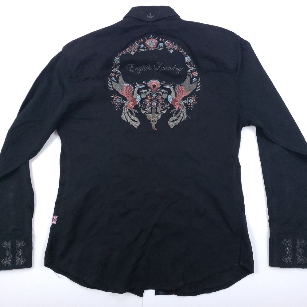 English Laundry Black Hand Sewn Embroidered Shirt